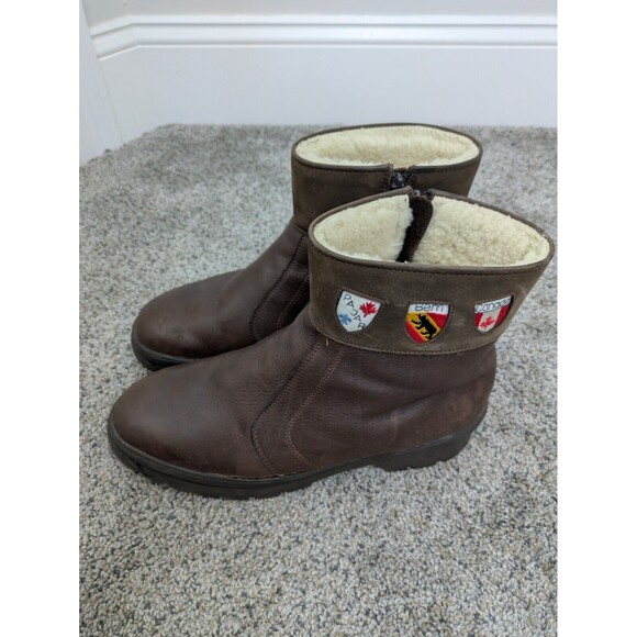 Pajar Canada Women's/ Men's Brown Leather  Tracker Side Zip Sherpa Lined Patches - Picture 3 of 11